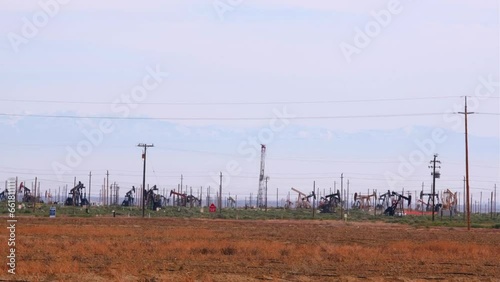 4K Video of Pump Jacks in Action: Oil Production in California Oil Field