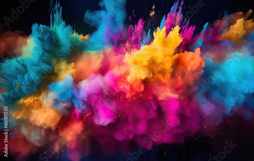 Explosion of colored powder isolated on black background. Abstract colored background