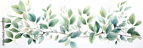Delicate Watercolor Leaves and Branches on a Clean White Background