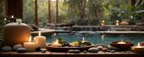Zen, meditation, relaxing background with poll. Luxury spa resort and wellness haven. Generative AI. 