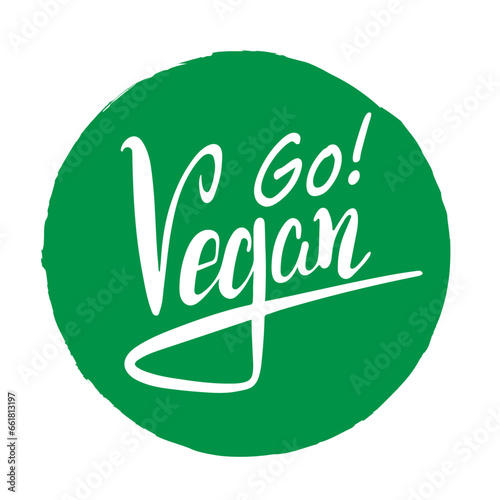 Go vegan logo, lettering invitation become vegan, laconic design