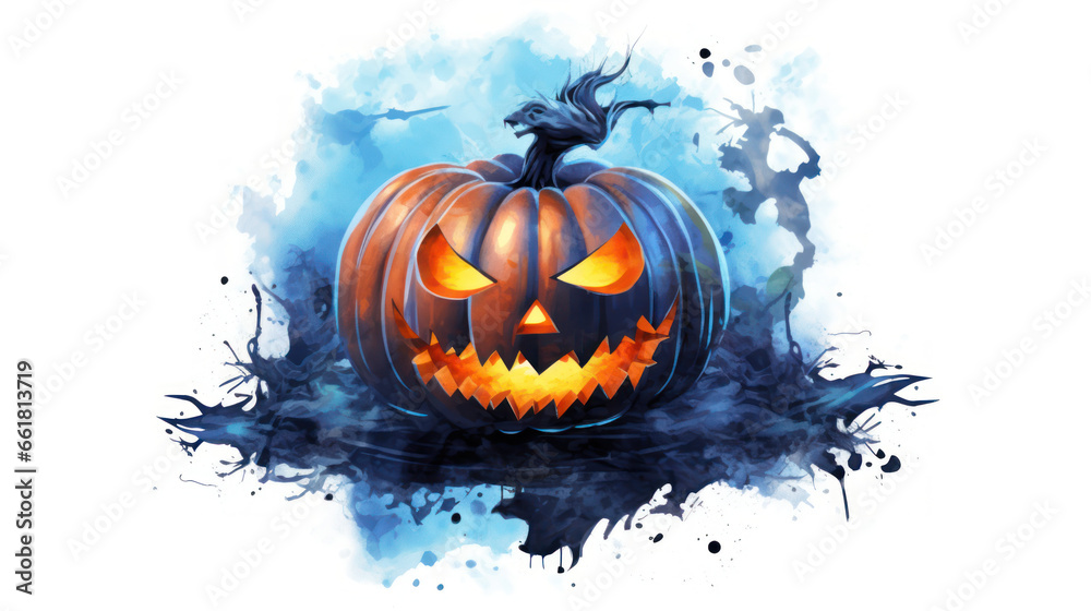 Watercolor painting of a Halloween pumpkin in dark blue colours tones. Watercolor painting of a Halloween pumpkin in dark blue colours tones.
