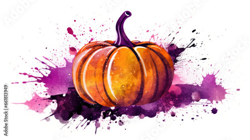 Watercolor painting of a Halloween pumpkin in vivid maroon colours tones. © darkredmon