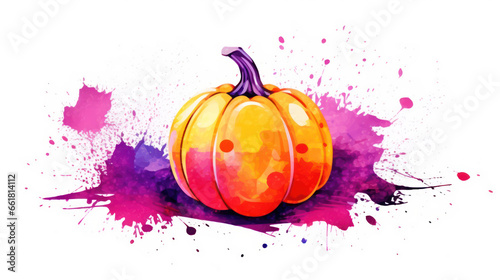 Watercolor painting of a Halloween pumpkin in vivid magenta colours tones. © darkredmon