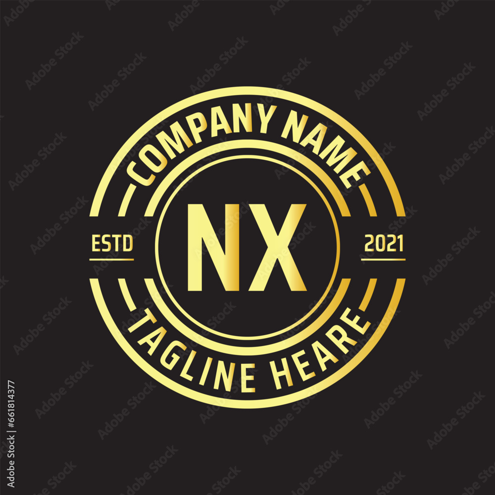 Professional simple Letter NX Circle Luxury Gold Color Vector Logo Template