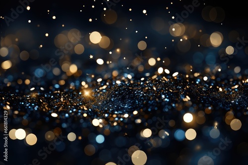 glitter vintage lights background. gold and blue. de-focused. Navy Glitter Background for Christmas or Special Occasion