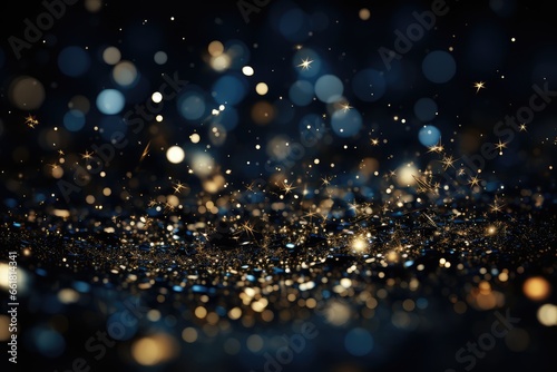 glitter vintage lights background. gold and blue. de-focused. Navy Glitter Background for Christmas or Special Occasion