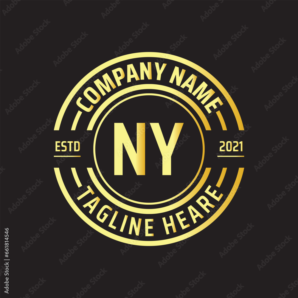 Professional simple Letter NY Circle Luxury Gold Color Vector Logo Template