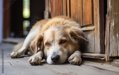 Perros con mirada triste abandonados esperando ser adoptados para una buena vida. Concepto abandono de animales. photo