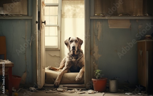 Perros con mirada triste abandonados esperando ser adoptados para una buena vida. Concepto abandono de animales. photo