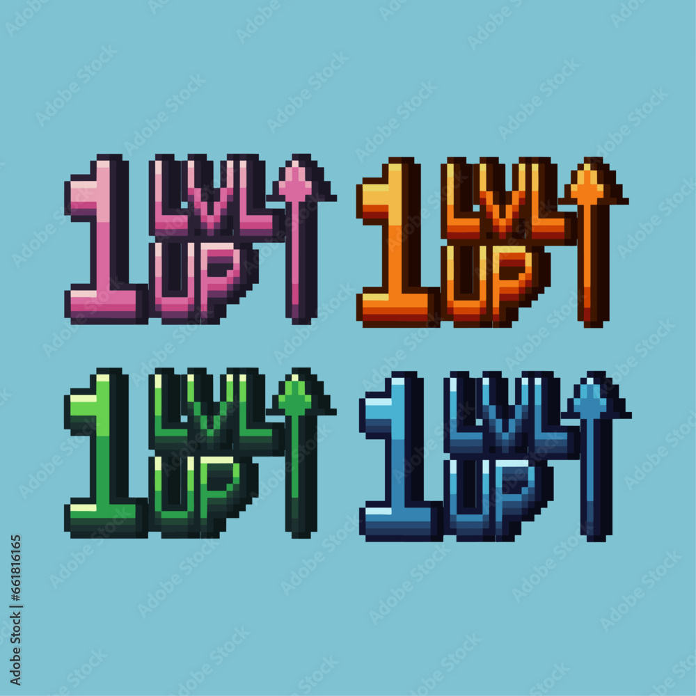 Isometric Pixel art 3d of lvl up for items asset. Level up on pixelated style.8bits perfect for game asset or design asset element for your game design asset.