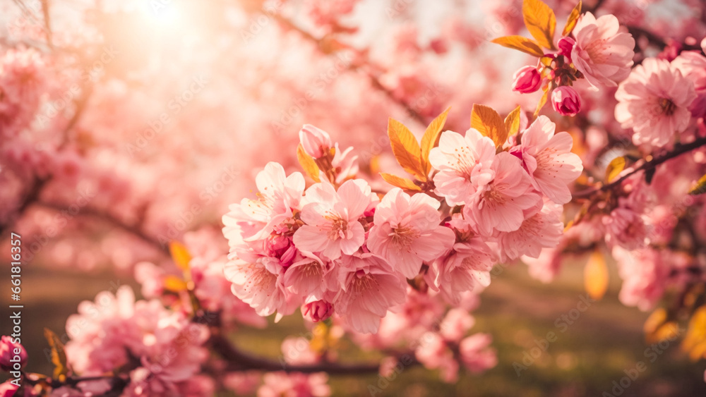 Nature scene with blooming tree and sun flare, Spring flowers, Spring blossom background
Nature scene with blooming tree and sun flare, Spring flowers, Spring blossom background