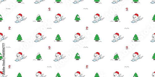 bear polar seamless pattern Christmas Santa Claus hat snowboard vector snowflake pet doodle cartoon extreme sport gift wrapping paper tile background repeat wallpaper illustration scarf isolated desig