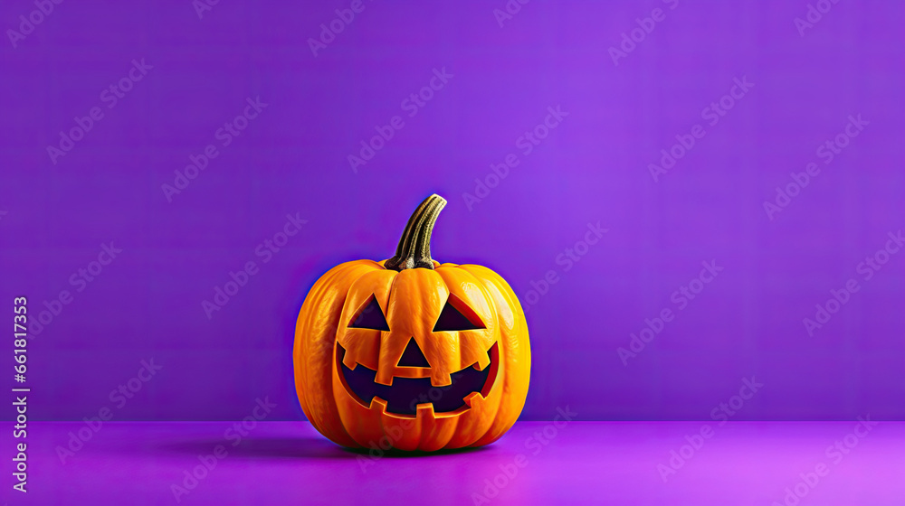 A Halloween pumpkin on a vivid purple background. A Halloween pumpkin on a vivid purple background.