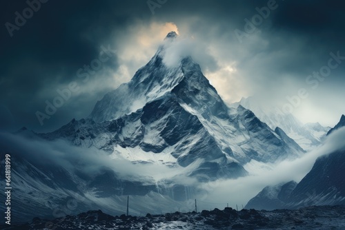 Landscape peak mountain in winter season. Background Generative AI