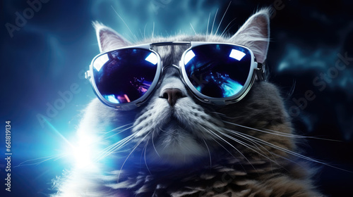 cat with blue eyes and cosmic glasses