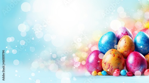 easter decoration, colorful easter eggs illustration background, ai generated