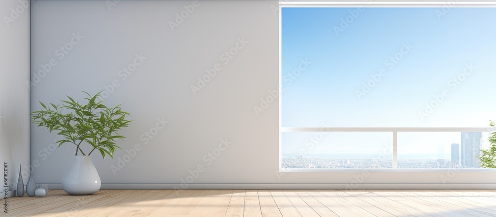 Obraz premium New apartment with stunning interior window with view With copyspace for text