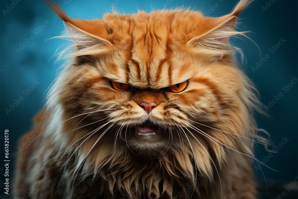 A disgruntled cats negative emotions shine through in its furious expression - obrazy, fototapety, plakaty 