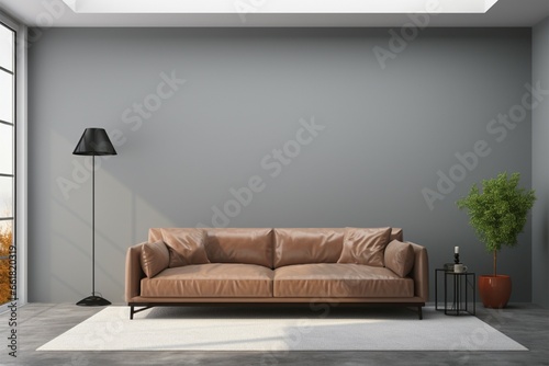 A gray wall in a contemporary living room mock up template © Jawed Gfx