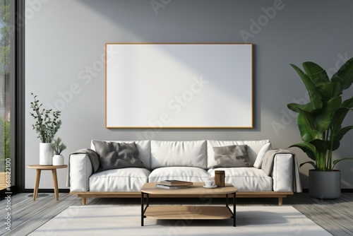 3D rendered living room with design friendly frame mock up, ample copy space