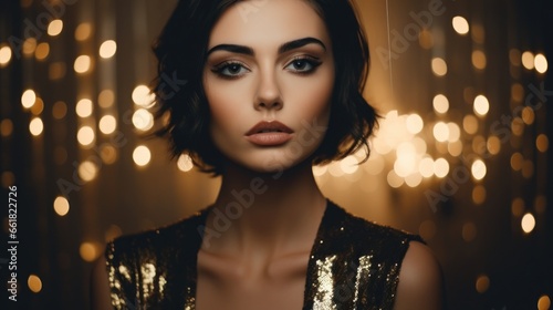 Photo shoot of a young elegant and glamorous model posing with heavy makeup