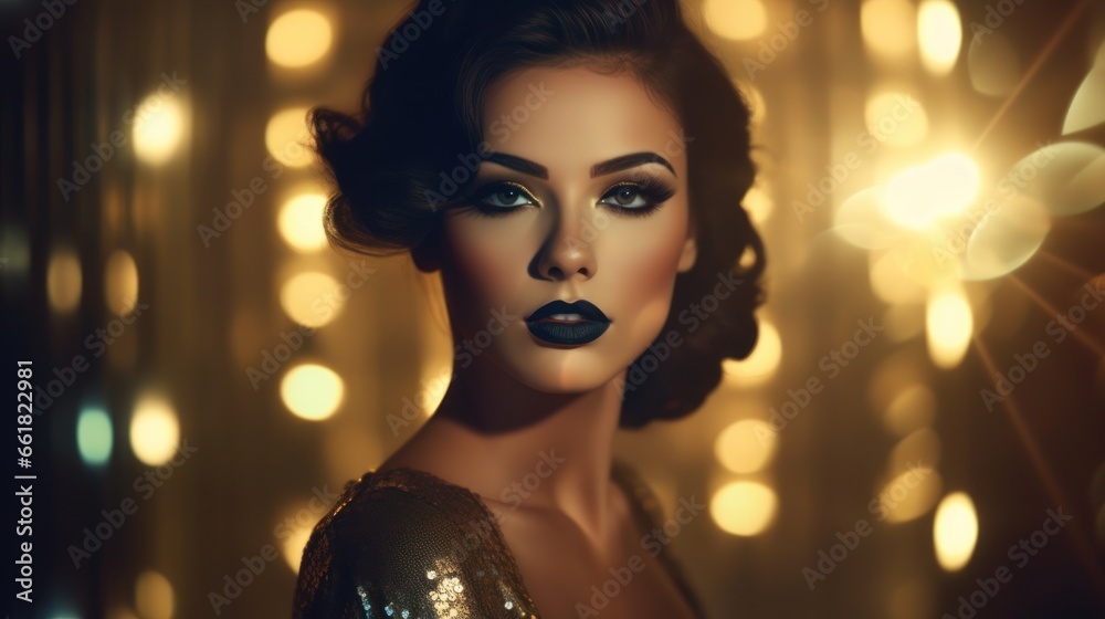 Photo shoot of a young elegant and glamorous model posing with heavy makeup Photo shoot of a young elegant and glamorous model posing with heavy makeup