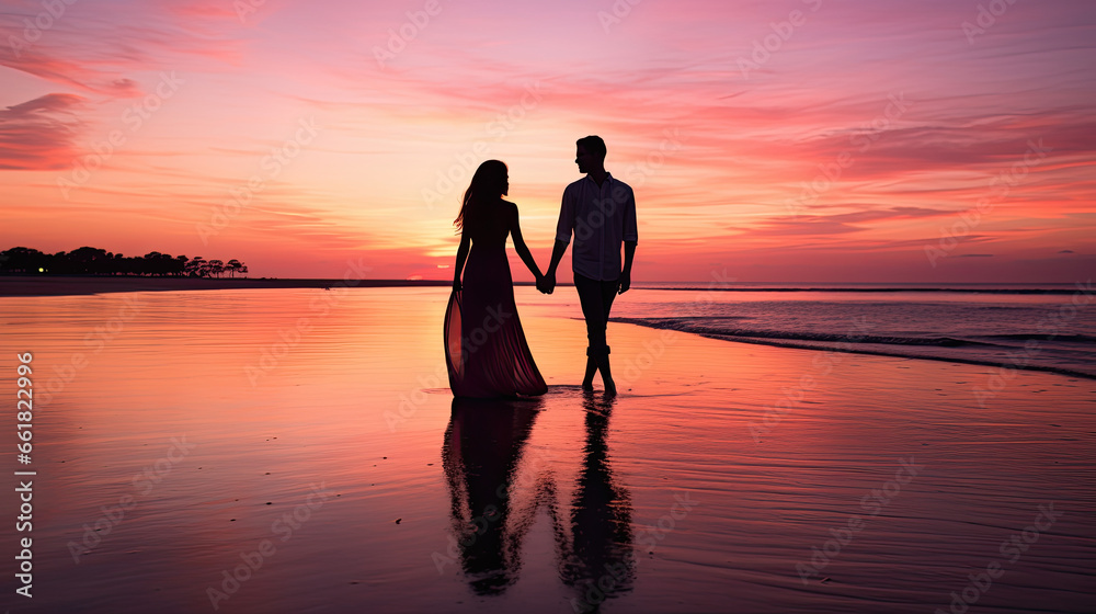 Fototapeta premium couple on the beach at sunset