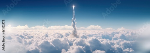 Rocket launch. View from the sky through the clouds