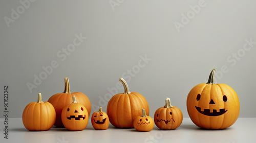 Halloween pumpkins on a light gray background.