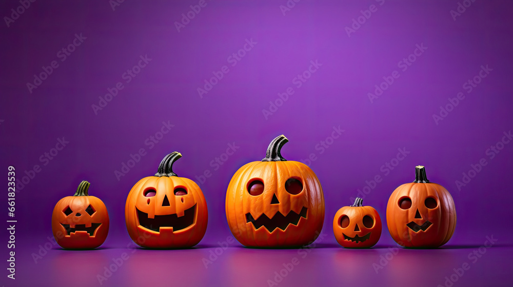 Halloween pumpkins on a violet background. Halloween pumpkins on a violet background.
