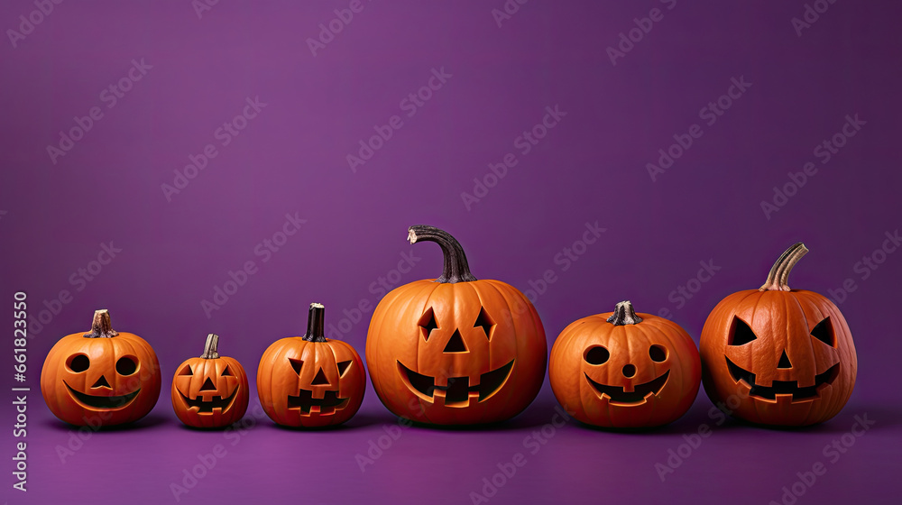 Halloween pumpkins on a violet background. Halloween pumpkins on a violet background.