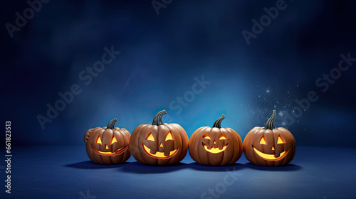 Halloween pumpkins on a indigo background.