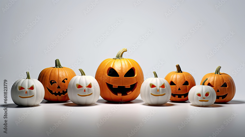 Halloween pumpkins on a dark white background. Halloween pumpkins on a dark white background.