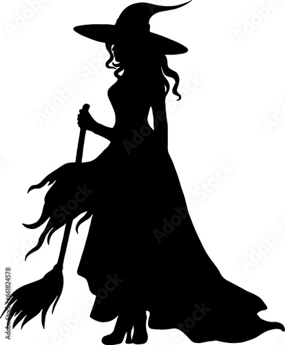 Witch with a broom vector design, Halloween witches silhouette, Black Witchcraft SVG, Magical season PNG images, Halloween costume sublimation designs