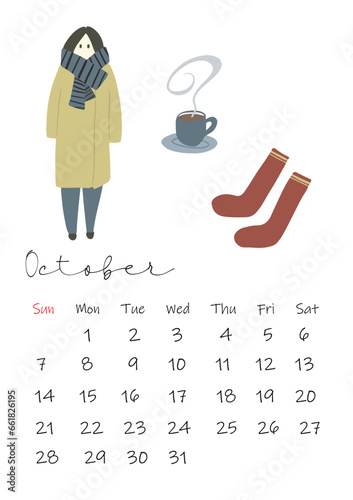 minimalist autumn calendar with vector illustration