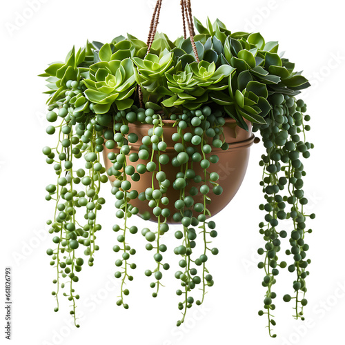 String of Pearls Succulent Hanging Pot Isolated on Transparent or White Background, PNG