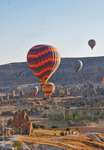 Hot air balloon and fairy chimneys in Cappadocia