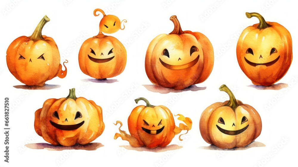Watercolor painting of a Halloween pumpkins in vivid orange colours tones. Watercolor painting of a Halloween pumpkins in vivid orange colours tones.