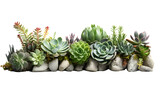 Hens and Chicks Succulents in a Concrete Planter Isolated on Transparent or White Background, PNG
