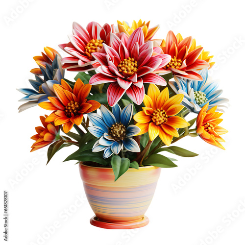 Gazania in a Colorful Ceramic Pot Isolated on Transparent or White Background, PNG © Custom Media