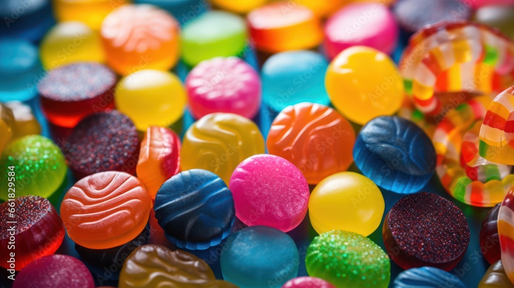 colorful assortment of gummy candies - obrazy, fototapety, plakaty 