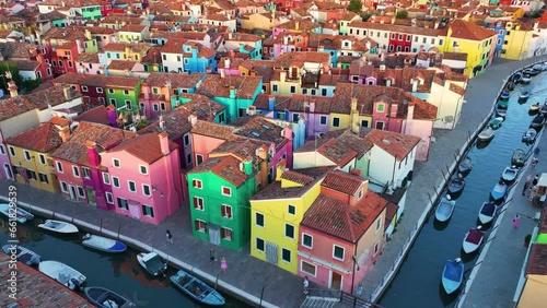 Aerial view of the colorful houses on Burano Island, in the province of Venice, Veneto region, Italy