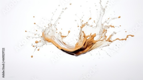 Coffee drink Shape form droplet of espresso splashes into drop cola line tube attack fluttering in air and stop motion freeze shot. Splash soyu soy sauce coffee drink texture graphic resource elements photo