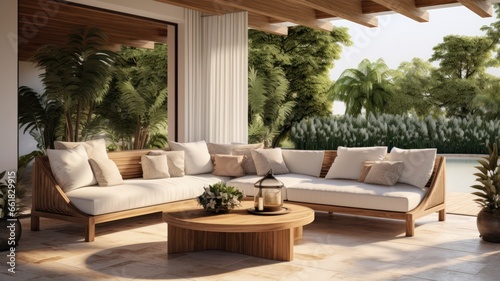 modern veranda designed for relaxation with plush furniture © PRI