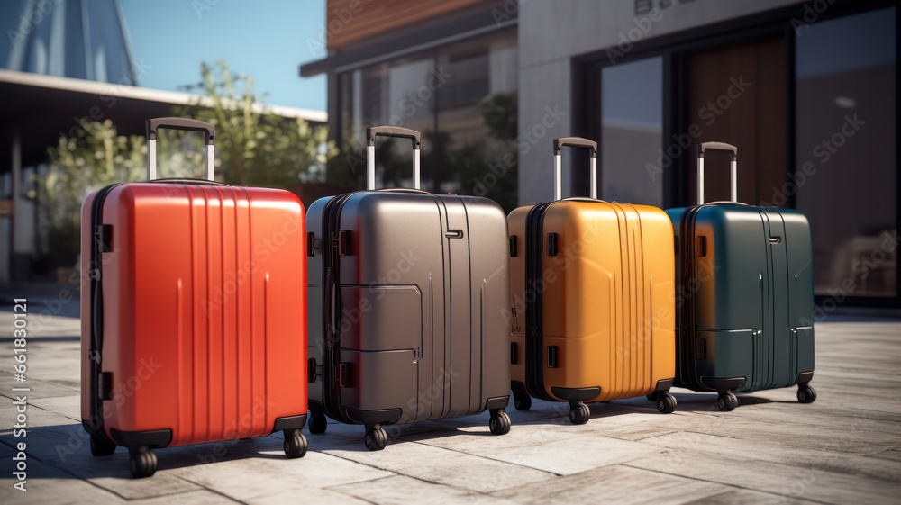 Sleek modern suitcases ready for the next adventure Sleek modern suitcases ready for the next adventure
