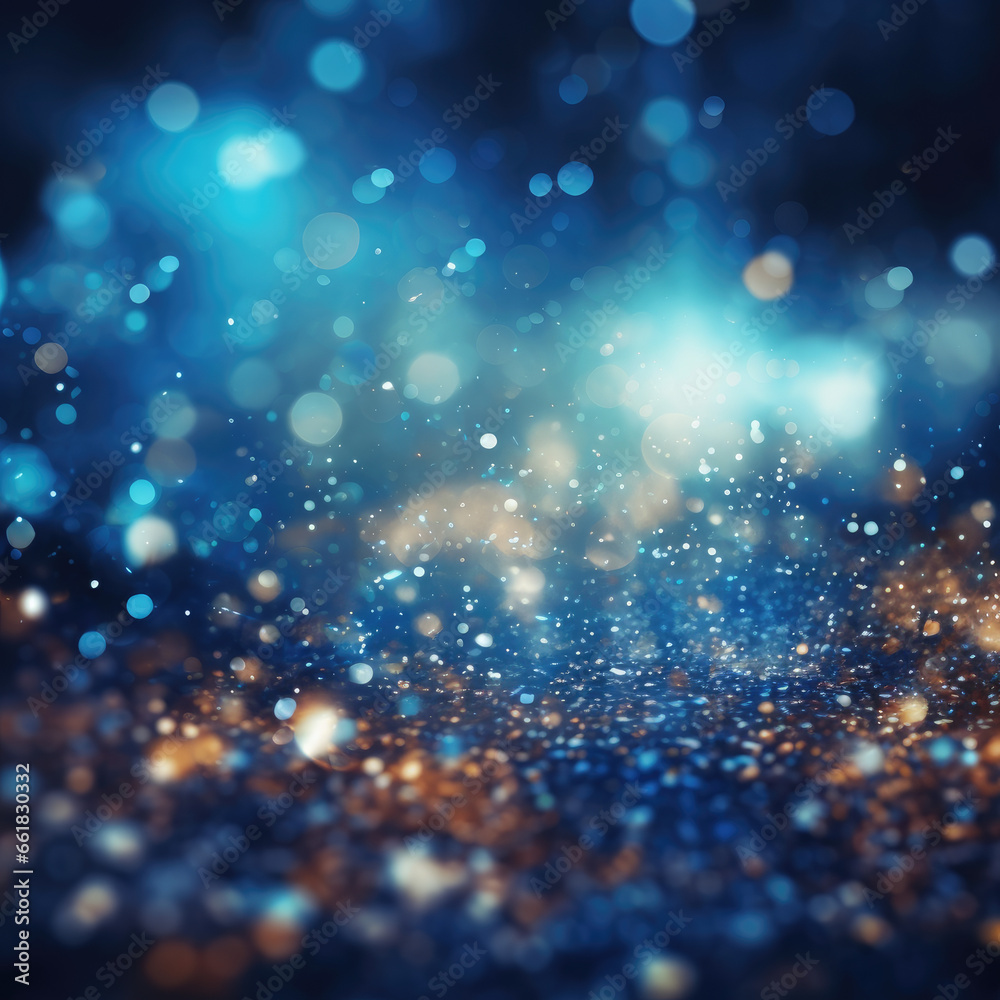 Abstract banner with dark blue backdrop and illuminated bokeh particles in multi colors. Abstract banner with dark blue backdrop and illuminated bokeh particles in multi colors.