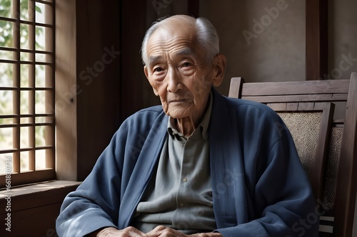 멋진 주름에 인자 하신 인상의 90세 할아버지 photo