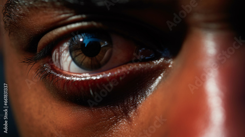 A rapturous close-up of a musician's eyes, vividly depicting the emotion of their private jazz recital.