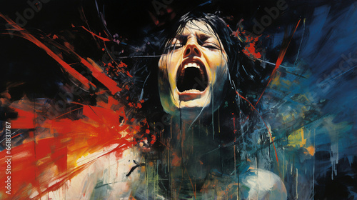 Nervous Moments: Woman in Colorful Apprehension, Generative AI